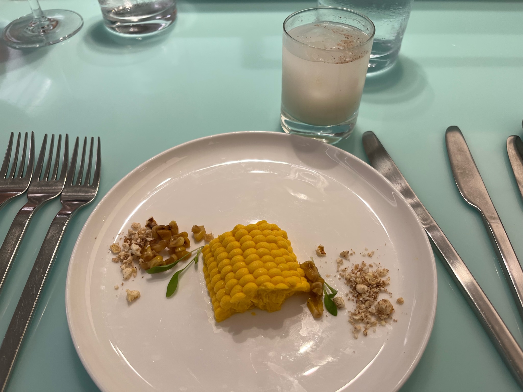 A corn spread with beverage pairing at Test Kitchen